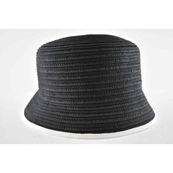 Chanel 22P Black White Raffia CC Crochet Logo Sun Cloche Bucket Hat Small S main image 4